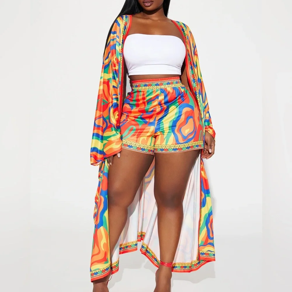 Forever With You Kimono Short Set - Yellow/combo - Picture 1 of 7